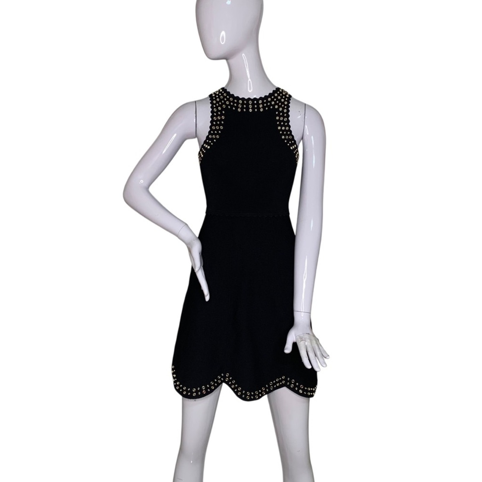 Sandro Paris Nwt Scallop Studded Mini Dress Sleeveless Black Size 34 Usa 2